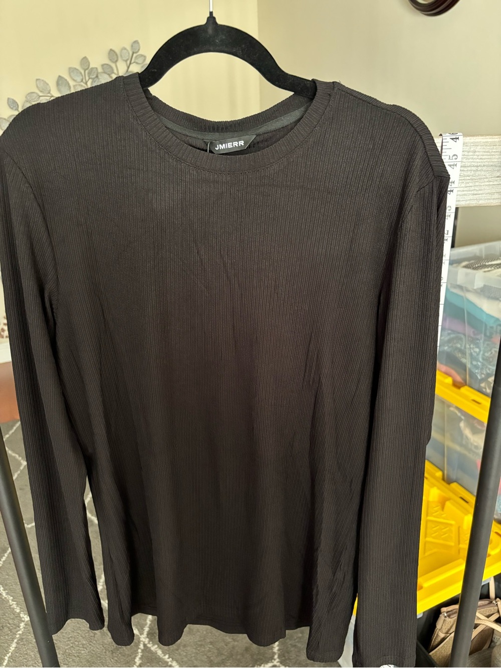Men’s Black Long Sleeve Ribbed Crewneck Shirt by RJmierr
